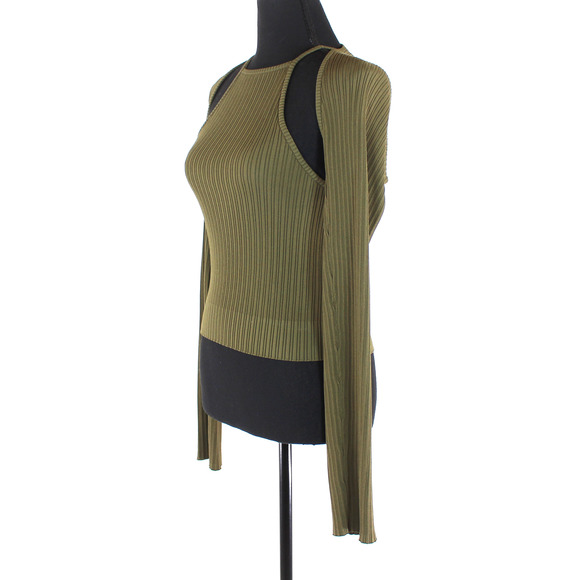 NICHOLAS Luna Khaki Green Rib Knit Racerback Tank Shrug Set S NEW Detatchable - Picture 3 of 6